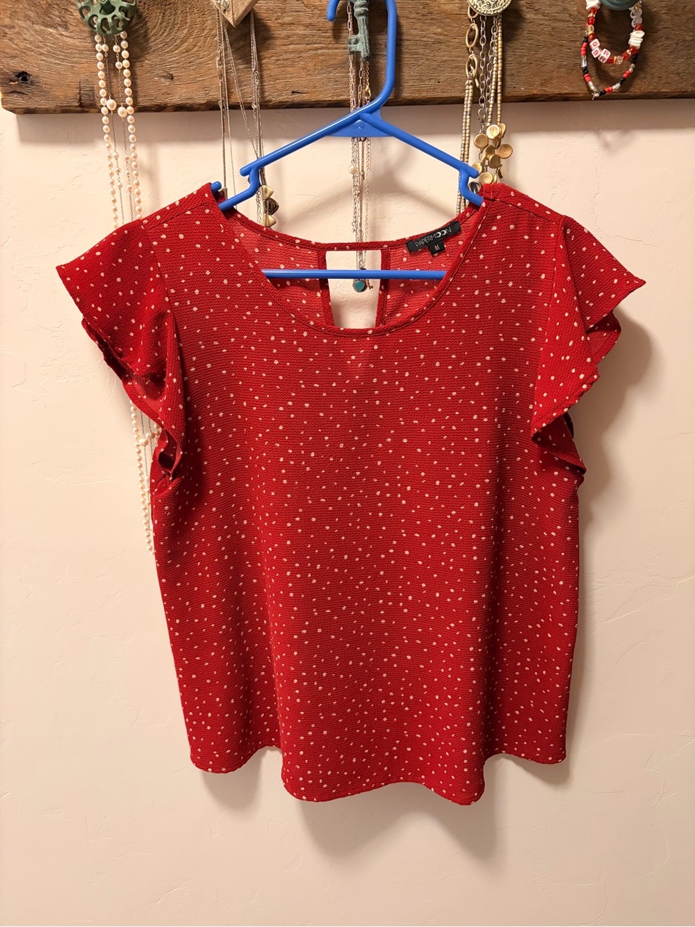 Red polka dot Flutter Sleeve Women's Top